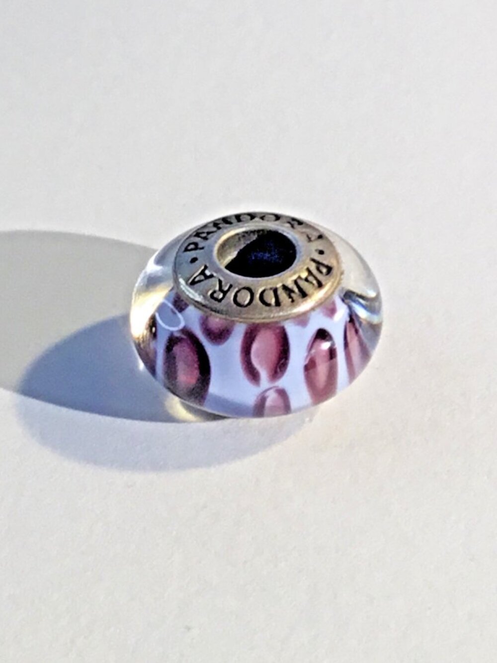 Genuine Pandora Silver Animal Print Murano Glass Charm 790938 Rare & Retired